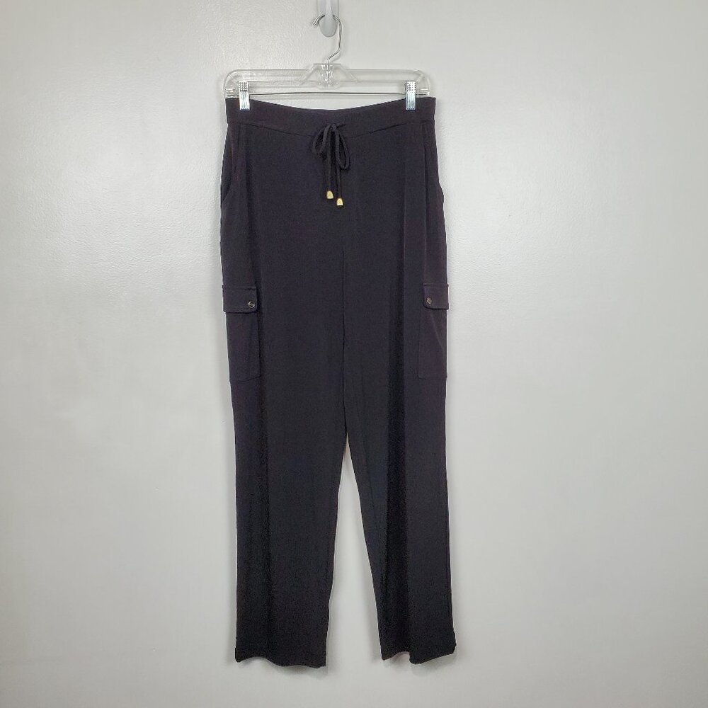Susan Graver Women's Black Pull-On Stretchy Cargo Pocket Lounge Pants Size S